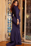 Jovani Evening Dress Copy of Copy of Jovani 23190 Plum Fitted Three Quarter Sleeve Evening Gown