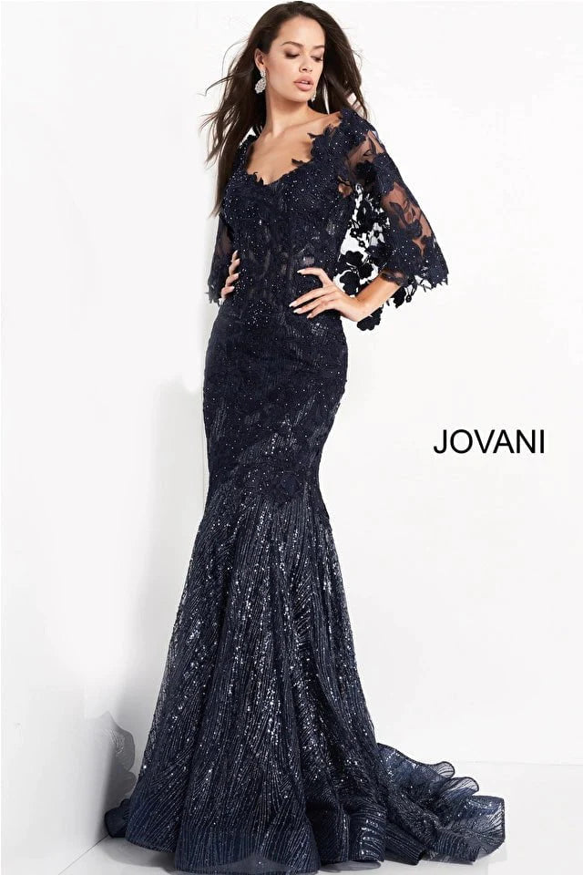 Jovani Evening Dress Copy of Jovani 06774 Black Long Sleeve V Neck Evening Dress