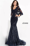 Jovani Evening Dress Copy of Jovani 06774 Black Long Sleeve V Neck Evening Dress