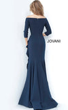 Jovani Evening Dress Jovani 00446 Light Blue Sheath Off the Shoulder Evening Dress