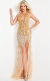 Jovani Evening Dress Jovani 02217 Gold Nude Halter Neck Beaded Evening Dress