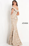 Jovani Evening Dress Jovani 02762 Gold Embellished Off the Shoulder Mother of the Bride Dress
