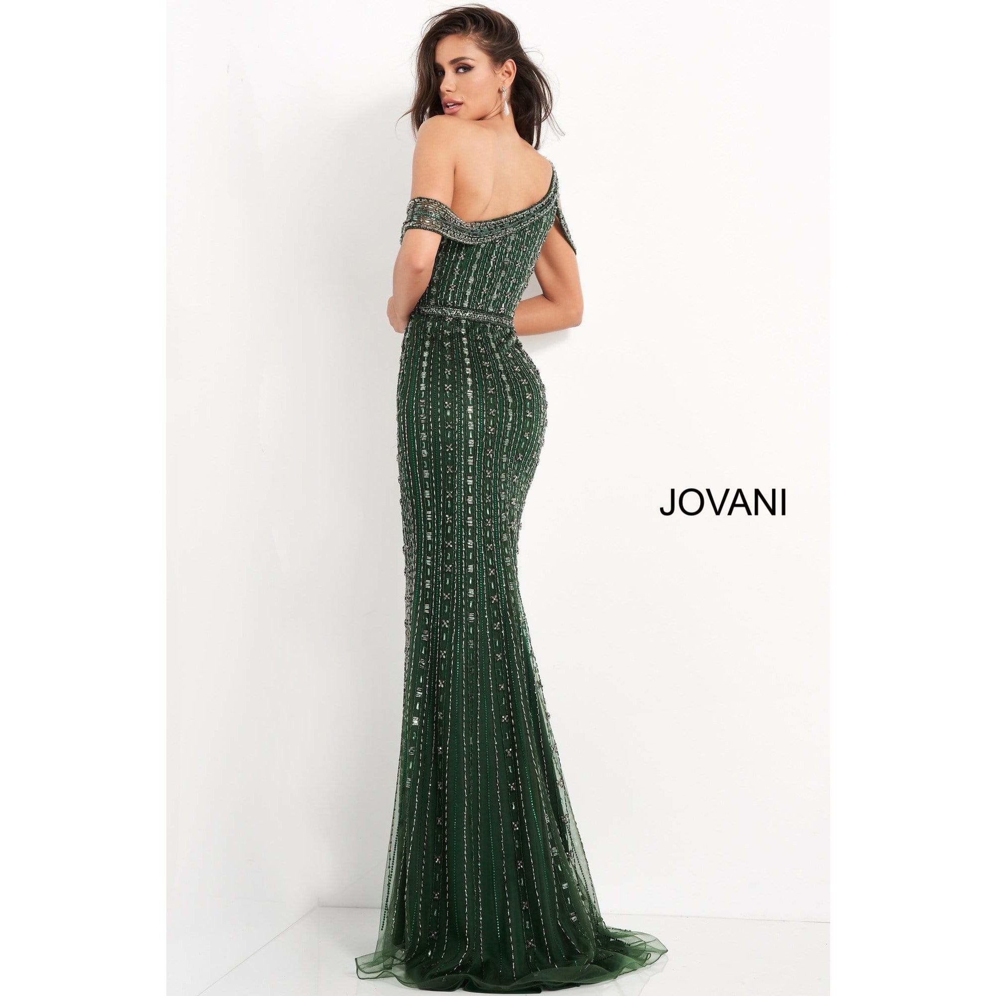 Jovani Evening Dress Jovani 03124 Emerald Beaded One Shoulder Evening Dress