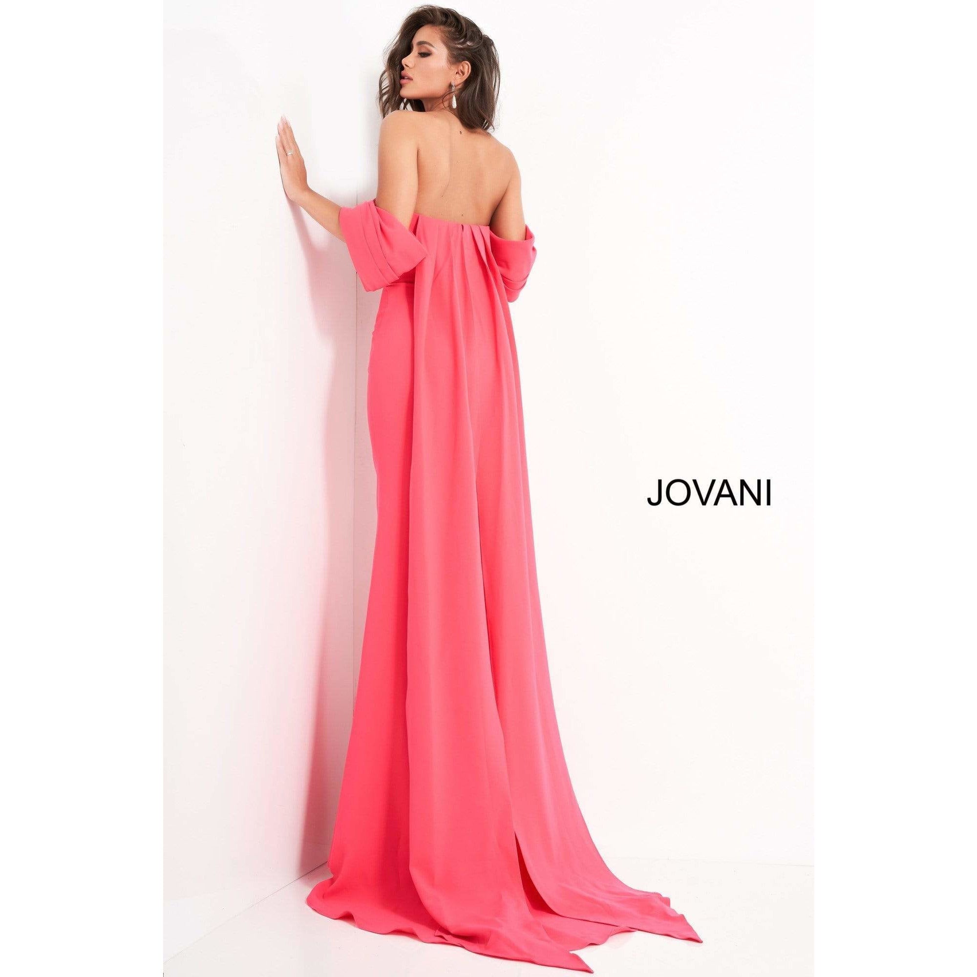 Jovani Evening Dress Jovani 04350 Lipstick Off the Shoulder Crepe Evening Dress