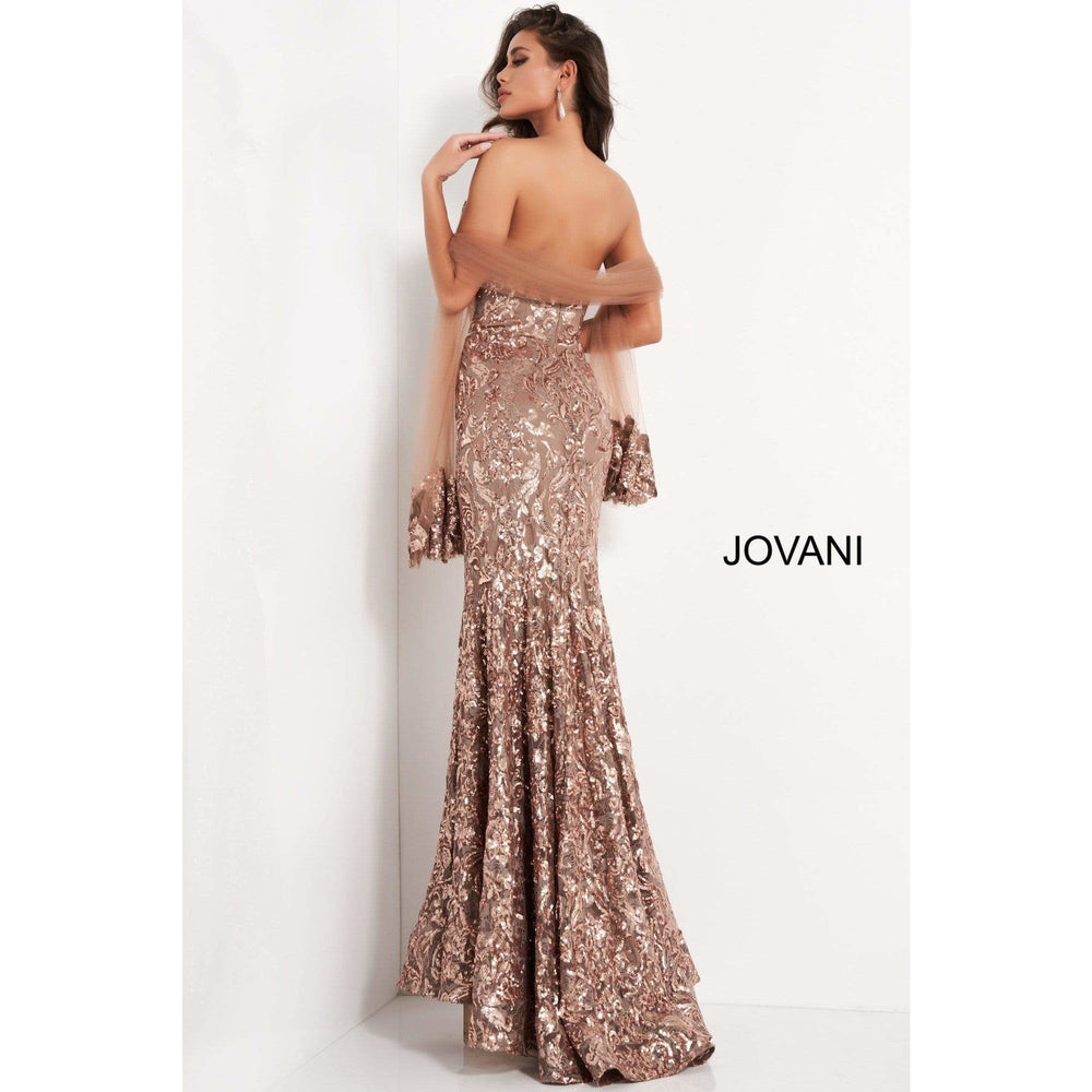 Jovani Evening Dress Jovani 05054 Copper Sequin Embellished Evening Dress