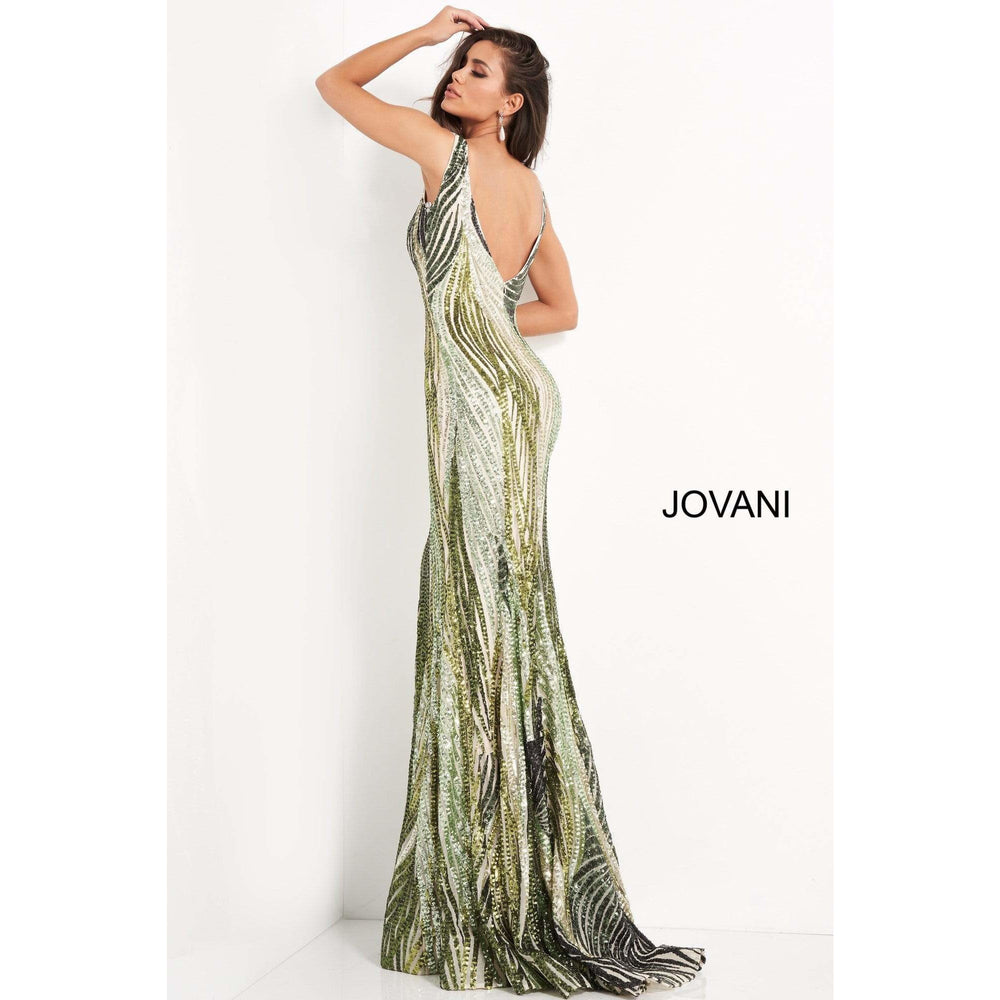 Jovani Evening Dress Jovani 05103 Green Embellished Plunging Neckline Prom Dress