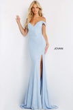Jovani Evening Dress Jovani 06281 Light Blue High Slit Glitter Prom Dress