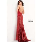 Jovani Evening Dress Jovani 06426 Red Floral Appliques High Slit Prom Dress