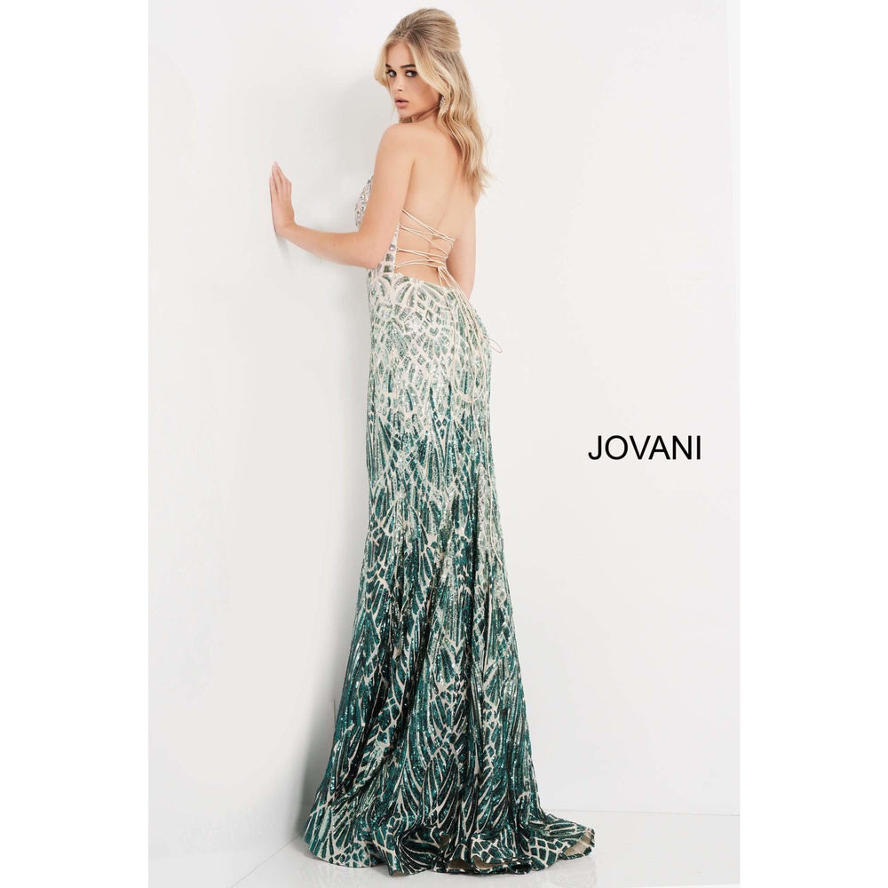 Jovani Evening Dress Jovani 06459 Silver Green Embellished Strapless Prom Dress