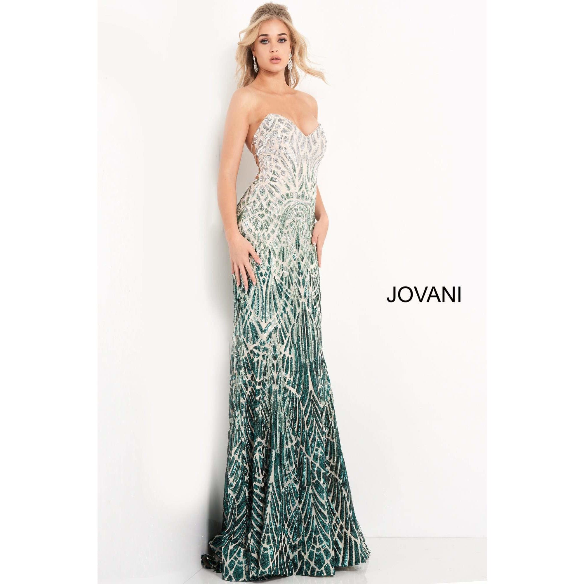 Jovani Evening Dress Jovani 06459 Silver Green Embellished Strapless Prom Dress