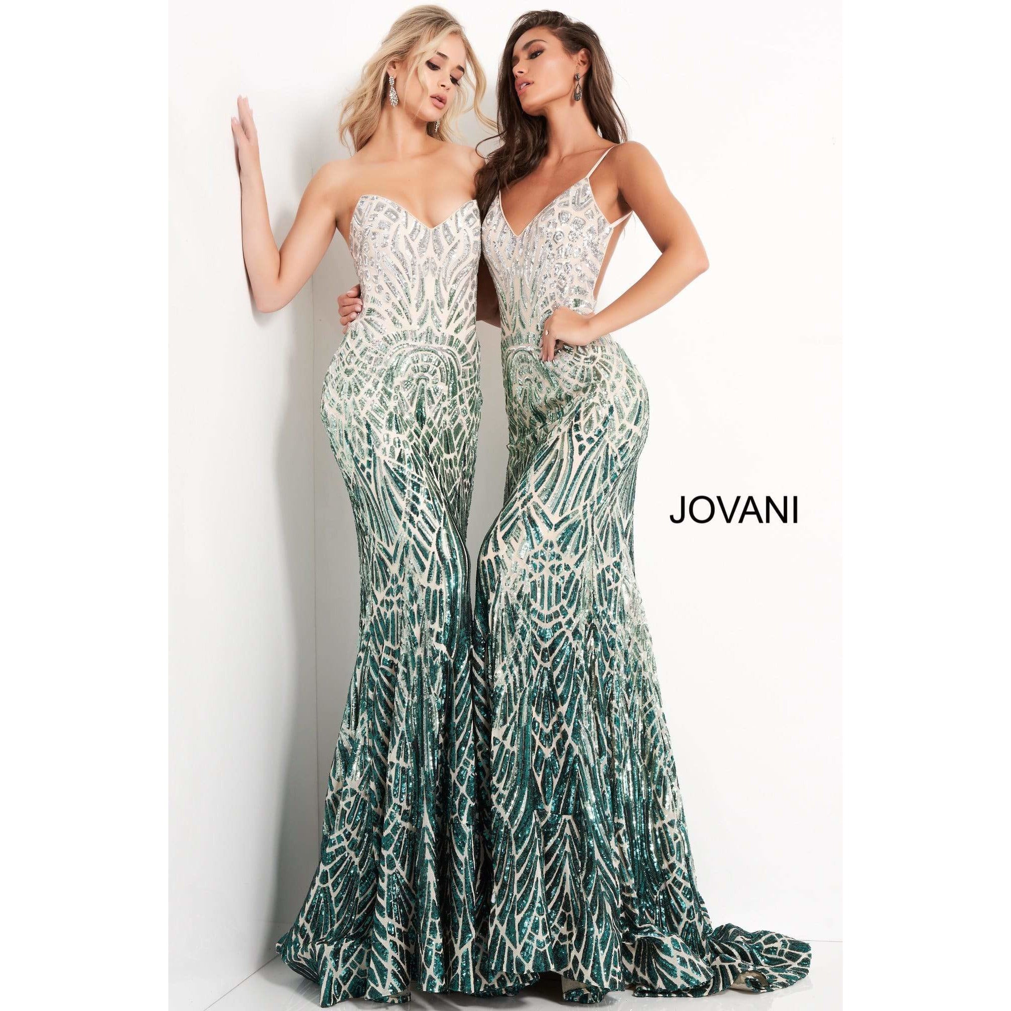 Jovani Evening Dress Jovani 06459 Silver Green Embellished Strapless Prom Dress