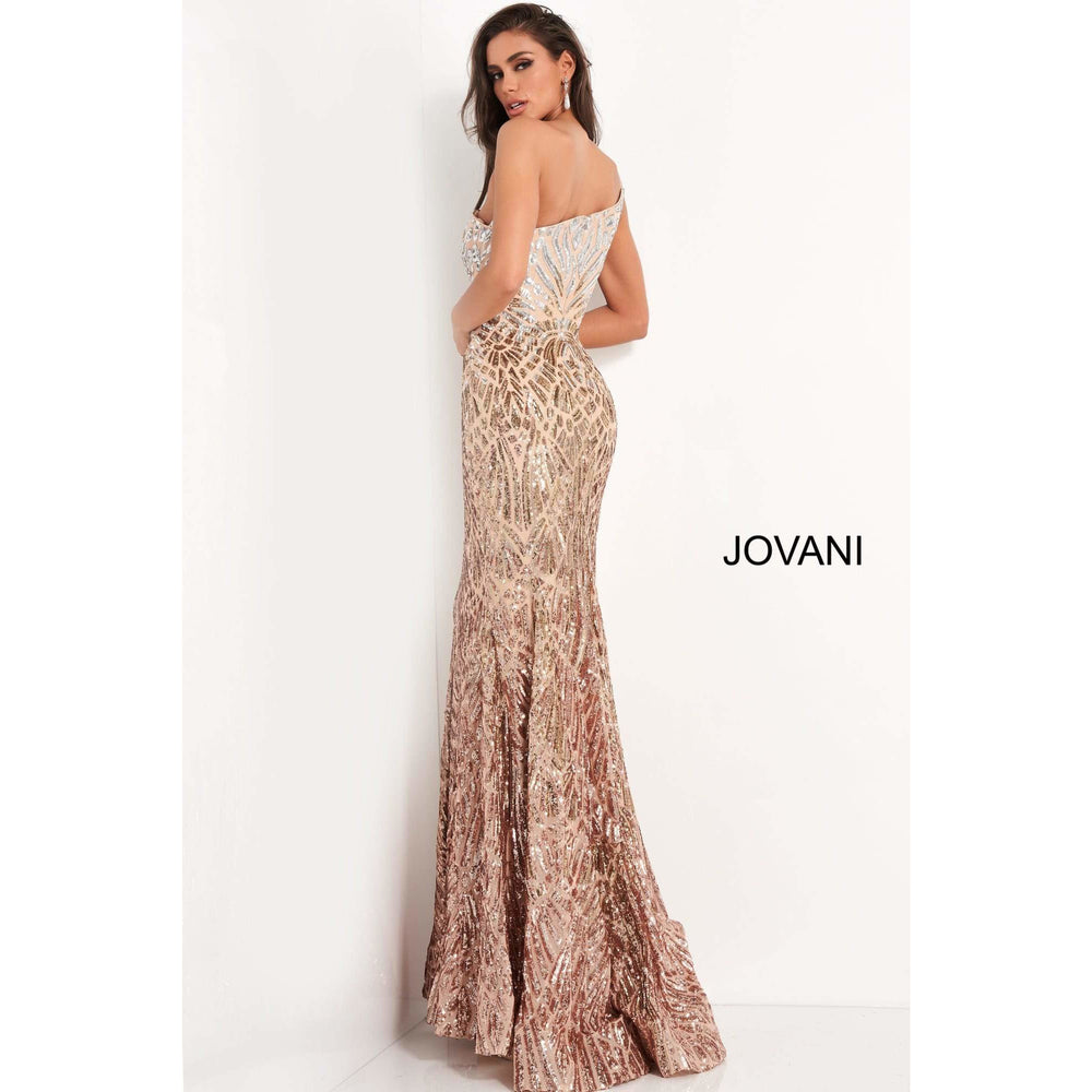 Jovani Evening Dress Jovani 06469 Silver Cafe Embellished One Shoulder Prom Dress