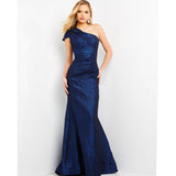 Jovani Evening Dress Jovani 06751 Cobalt Metallic One Shoulder Evening Dress