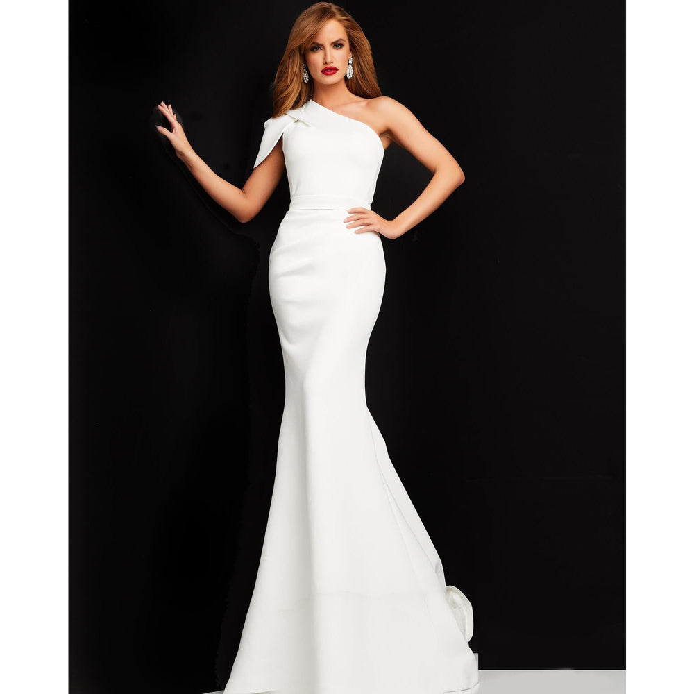 Jovani Evening Dress Jovani 06753 White One Shoulder Ruched Evening Dress