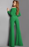 Jovani Evening Dress Jovani 06903 Emerald Off the Shoulder Long Sleeve Jumpsuit