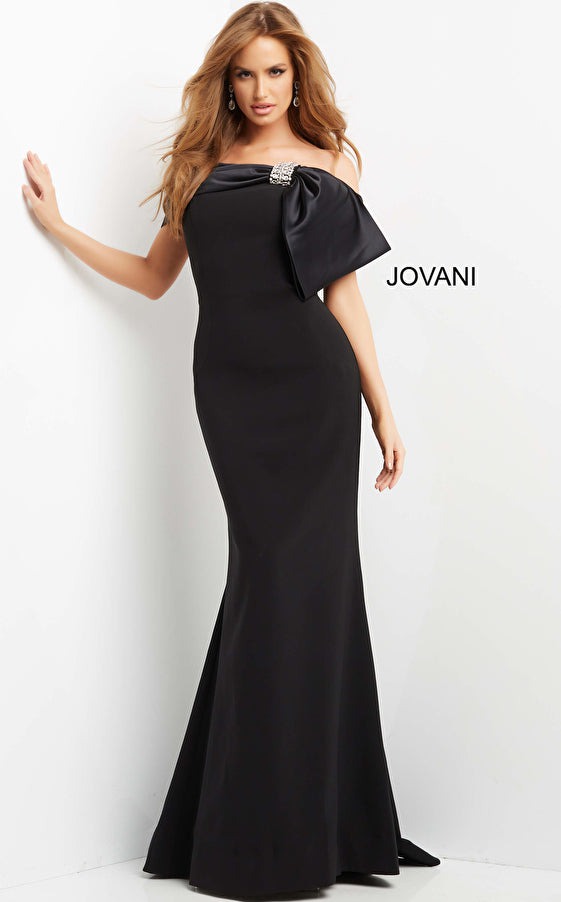Jovani Evening Dress Jovani 07014 Black Fitted Off the Shoulder Evening Dress