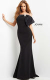 Jovani Evening Dress Jovani 07014 Black Fitted Off the Shoulder Evening Dress