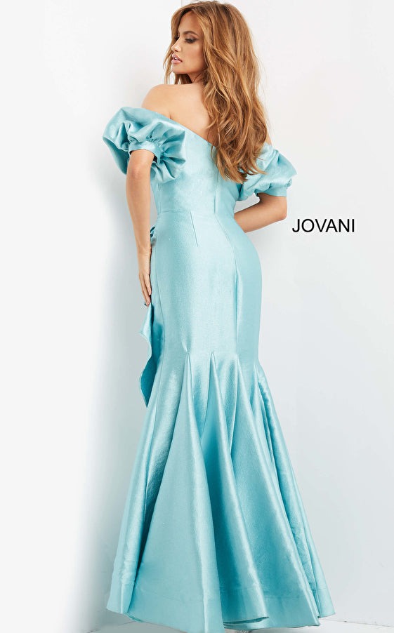 Jovani Evening Dress Jovani 07020 Light Blue Sweetheart Neck Ruched Evening Gown