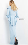 Jovani Evening Dress Jovani 07037 Light Blue Long Column Peplum Evening Dress