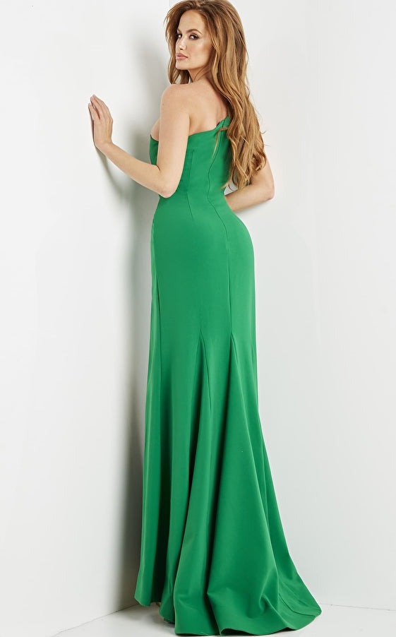 Jovani Evening Dress Jovani 07279 Emerald One Shoulder High Slit Evening Dress