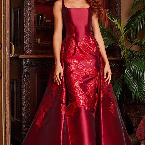 Luxury / Gorgeous Red Bridal Wedding Dresses 2023 Ball Gown  Off-The-Shoulder Short Sleeve Backless Appliques