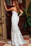 Jovani Evening Dress Jovani 07496 Off White Silver Floral Appliques Strapless Prom Dress