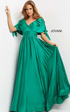 Jovani Evening Dress Jovani 07504 Emerald V Neck Ruched Bodice Evening Dress