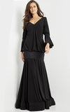 Jovani Evening Dress Jovani 07811 Black Long Sleeve V Neck Evening Gown