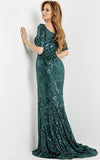 Jovani Evening Dress Jovani 08049 Emerald Sequin Embellished Fitted Evening Dress