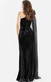 Jovani Evening Dress Jovani 08116 Black Velvet One Shoulder Sheath Evening Dress