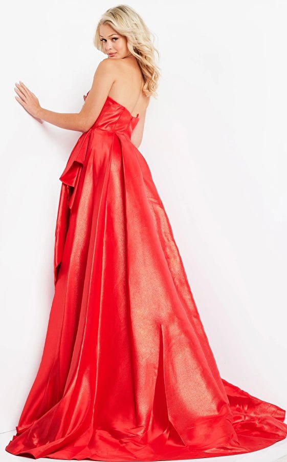 Jovani Evening Dress Jovani 08320 Red Strapless Pleated Bodice Evening Gown