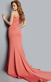 Jovani Evening Dress Jovani 08478 Coral One Shoulder High Slit Evening Dress