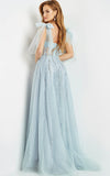 Jovani Evening Dress Jovani 08487 Blue Illusion Bodice Embellished Evening Dress