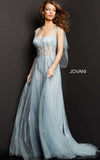 Jovani Evening Dress Jovani 08487 Blue Illusion Bodice Embellished Evening Dress