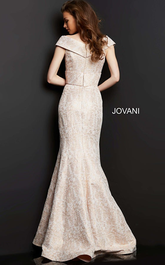 Jovani Evening Dress Jovani 08656 Blush Off the Shoulder V Neck Evening Dress