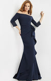 Jovani Evening Dress Jovani 08699 Navy Three Quarter Sleeve Evening Dress