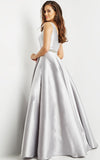 Jovani Evening Dress Jovani 09077 Silver Embellished Belt A Line Evening Gown