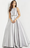 Jovani Evening Dress Jovani 09077 Silver Embellished Belt A Line Evening Gown