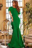 jovani Evening Dress Jovani 09154 Emerald Short Feather Sleeve Evening Dress