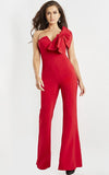 Jovani Evening Dress Jovani 09525 Red One Shoulder Evening Jumpsuit