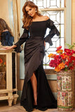 Jovani Evening Dress Jovani 09562 Black Long Sleeve High Slit Evening Dress