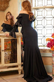 Jovani Evening Dress Jovani 09562 Black Long Sleeve High Slit Evening Dress