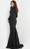 Jovani Evening Dress Jovani 09587 Black Long Sleeve Square Neck Evening Gown