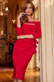 Jovani Evening Dress Jovani 09624 Red Three Quarter Sleeve Knee Length Evening Dress