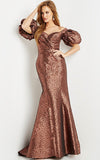 Jovani Evening Dress Jovani 09642 Bronze Sweetheart Neck Short Sleeve Evening Dress