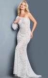 Jovani Evening Dress Jovani 220550 White One Shoulder Sheath Evening Dress