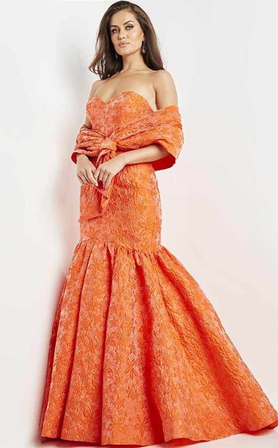 Jovani Evening Dress Jovani 22586 Orange Fit and Flare Strapless Evening Gown