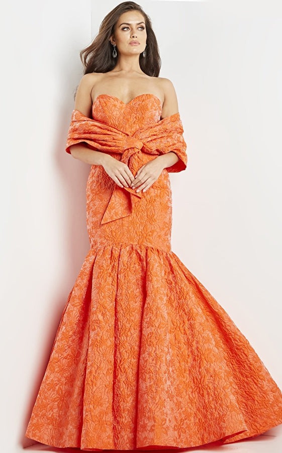 Jovani Evening Dress Jovani 22586 Orange Fit and Flare Strapless Evening Gown