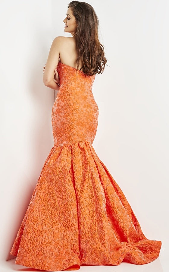 Jovani Evening Dress Jovani 22586 Orange Fit and Flare Strapless Evening Gown
