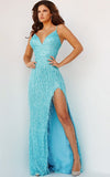 Jovani Evening Dress Jovani 22812 Light Blue Embellished Tie Back Prom Dress